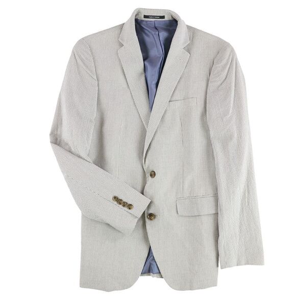 bar III Mens Vintage Seersucker Two Button Blazer Jacket, Grey, NWT